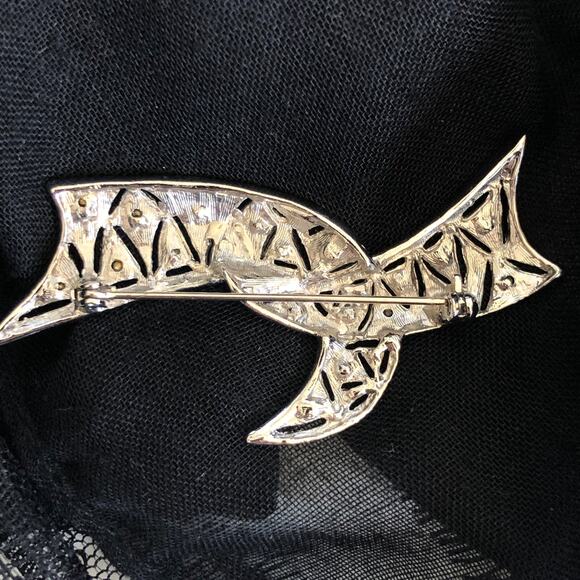 Vintage Art Deco Silver Tone Pave with Crystal Rhinestones Brooch Pin - Picture 7 of 7